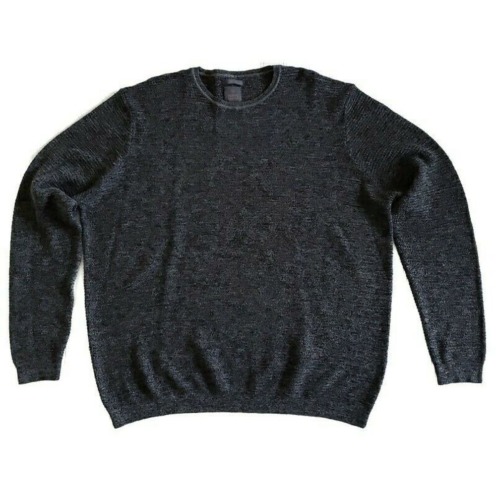 MONTE ROSSO textured pullover casual knit crewneck sweater heathered black XXL